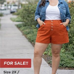 Molly & Isadora 2x Dayana Super Stretch Button Fly Shorts Orange High Rise
